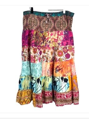 Henna Boho Patchwork Midi Skirt OS Multicolor Hippie Fairy Whimsigoth Festival